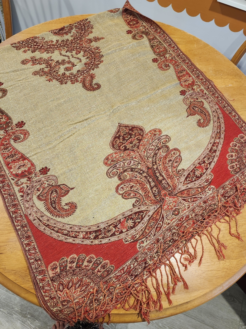 Red Gold Reversible Pashmina Scarf Wrap Pashmina/Silk | Tassels